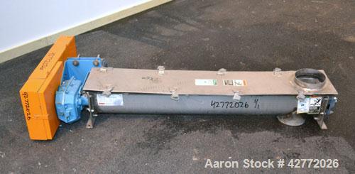 Used FMC Horizontal Screw Conveyor, 304 Stainless Steel. Approximate 9" diameter x 48" long x 4-1/2" pitch screw. Trough 7" wide x 7-1/2" deep. (1) Piece top cover. Driven by a 1hp, 3/60/208-230/460 ...