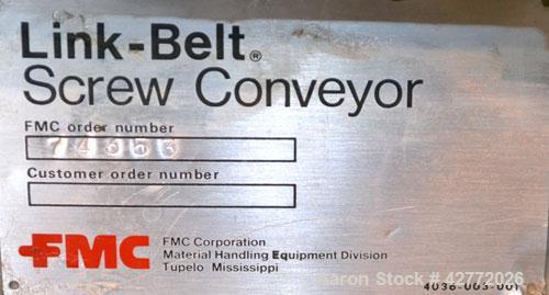 Used FMC Horizontal Screw Conveyor, 304 Stainless Steel. Approximate 9" diameter x 48" long x 4-1/2" pitch screw. Trough 7" wide x 7-1/2" deep. (1) Piece top cover. Driven by a 1hp, 3/60/208-230/460 ...