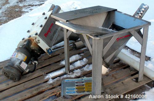 Used Flexcion Flexible Screw Conveyor. 17’’ x 17’’ 304 stainless steel hopper. 1-34" diameter x 216" long 304 stainless steel screw, 2-1/4" diameter plastic tube. Driven by a 1/2 HP, 3/60/208-230/460...