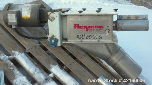 Used- Flexcion Flexible Screw Conveyor. 17’’ x 17’’ 304 stainless steel hopper. 1-34" diameter x 216" long 304 stainless ste...