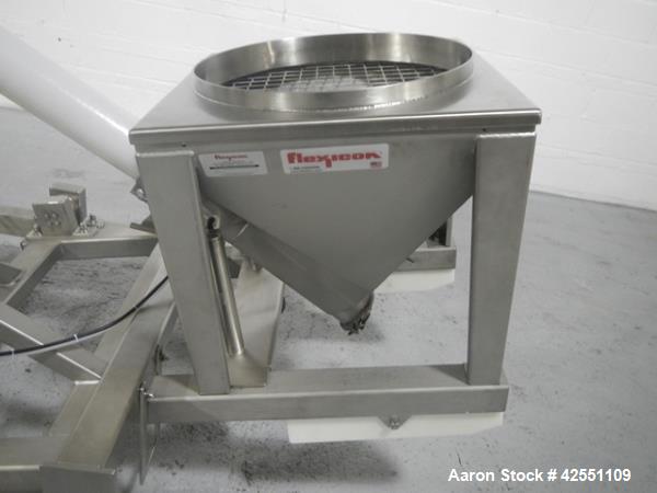 Used Flexicon feeder system, with 4" diameter x 7' long poly tube, stainless steel auger driven by 3 hp, 230/460 volt motor drive, , approximately 2" x 2" x 18" deep stainless steel feed hopper with ...