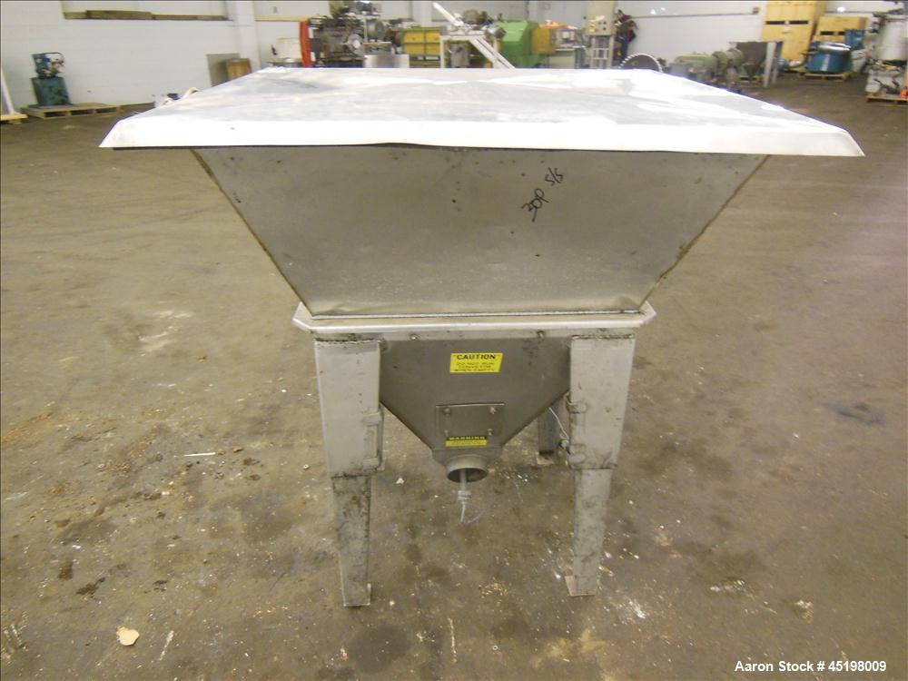 Used Hapman Flexible Screw Conveyor Parts Consisting Of: (1) 36" x 36" x 35" deep feed hopper with a 1 piece cover, (1) 5hp, 3/60/208-230/460 volt, 1725 rpm gear motor, ratio 3 to 1, and a control pa...