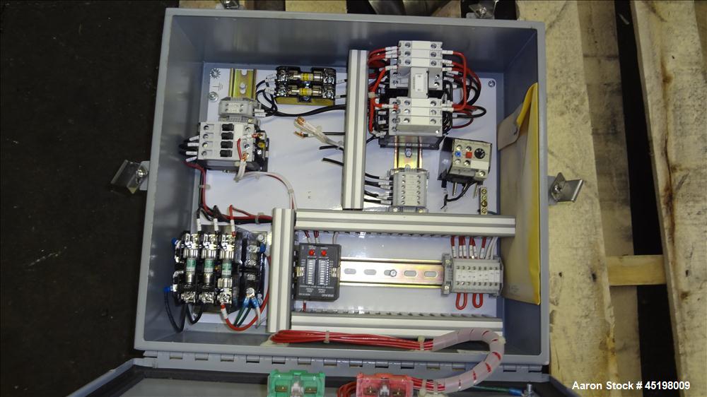 Used Hapman Flexible Screw Conveyor Parts Consisting Of: (1) 36" x 36" x 35" deep feed hopper with a 1 piece cover, (1) 5hp, 3/60/208-230/460 volt, 1725 rpm gear motor, ratio 3 to 1, and a control pa...