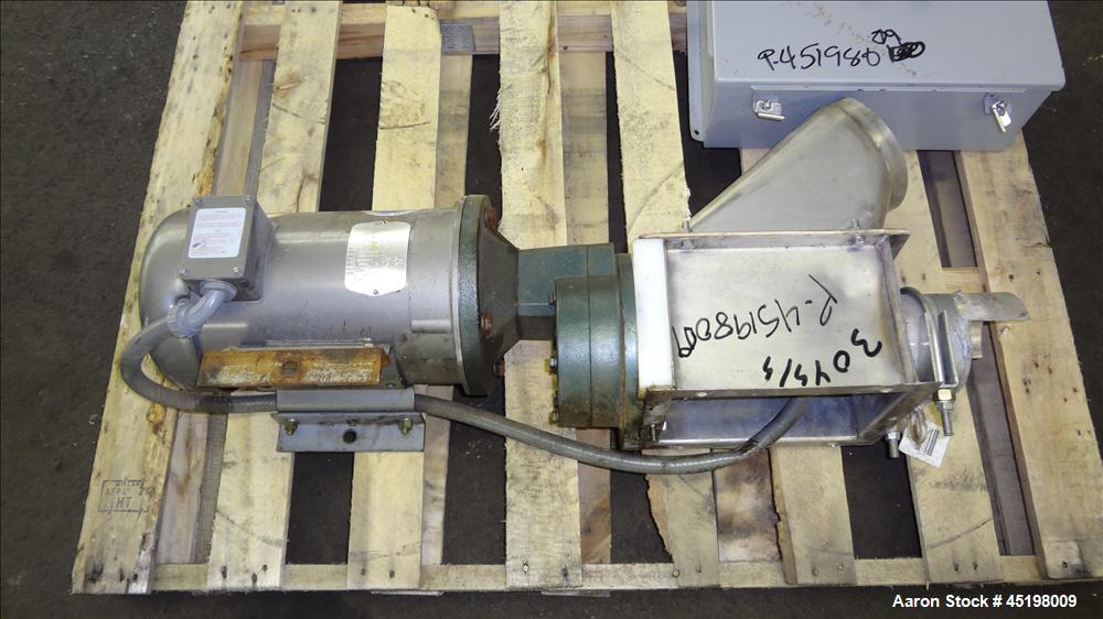 Used Hapman Flexible Screw Conveyor Parts Consisting Of: (1) 36" x 36" x 35" deep feed hopper with a 1 piece cover, (1) 5hp, 3/60/208-230/460 volt, 1725 rpm gear motor, ratio 3 to 1, and a control pa...