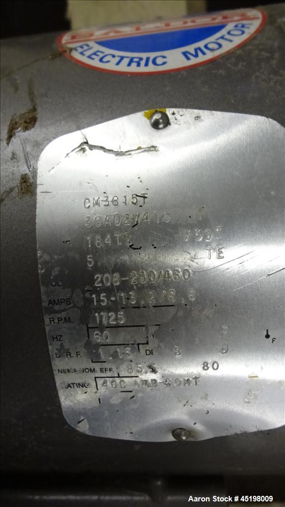 Used Hapman Flexible Screw Conveyor Parts Consisting Of: (1) 36" x 36" x 35" deep feed hopper with a 1 piece cover, (1) 5hp, 3/60/208-230/460 volt, 1725 rpm gear motor, ratio 3 to 1, and a control pa...