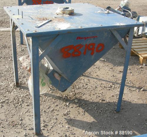 USED: Flexicon incline screw conveyor. Carbon steel hopper 36" long x 36" wide x 33" coned bottom. Bolt-on top cover. Approximate 3-1/2" diameter x 174" long, 304 stainless steel screw. Driven by a 5...