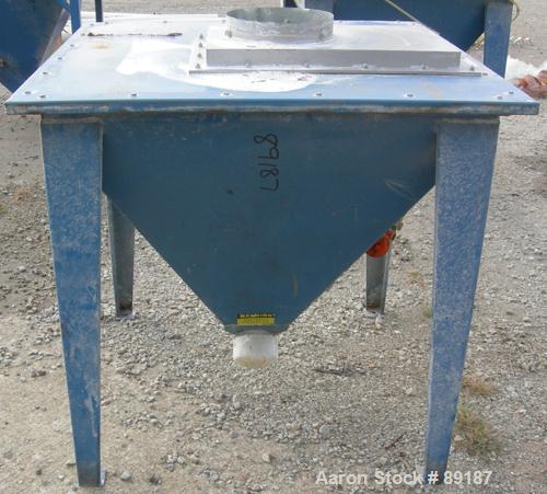 USED: Flexicon incline screw conveyor. Carbon steel hopper 36" long x  36" wide x 33" coned bottom. Bolt-on top cover. Approximate 3-1/2"  diameter x 211" long, 304 stainless steel screw. Driven by a...