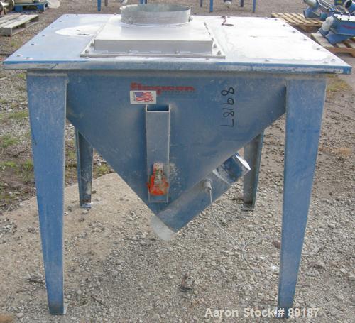 USED: Flexicon incline screw conveyor. Carbon steel hopper 36" long x  36" wide x 33" coned bottom. Bolt-on top cover. Approximate 3-1/2"  diameter x 211" long, 304 stainless steel screw. Driven by a...