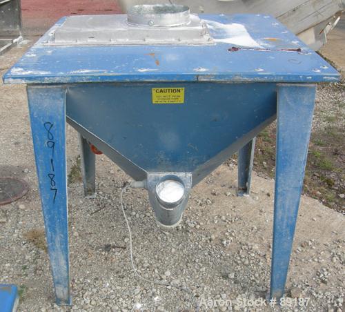 USED: Flexicon incline screw conveyor. Carbon steel hopper 36" long x  36" wide x 33" coned bottom. Bolt-on top cover. Approximate 3-1/2"  diameter x 211" long, 304 stainless steel screw. Driven by a...