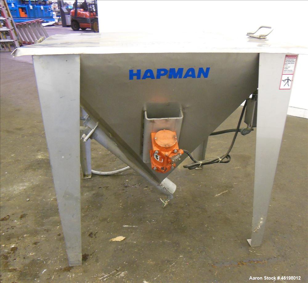 Used Hapman Flexible Screw Conveyor Parts Consisting Of: (1) 35" x 29" x 41" deep feed hopper with a 1 piece cover, (1) 1.5hp, 3/60/208-230/460 volt, 1725 rpm gear motor, ratio 10 to 1, control panel...