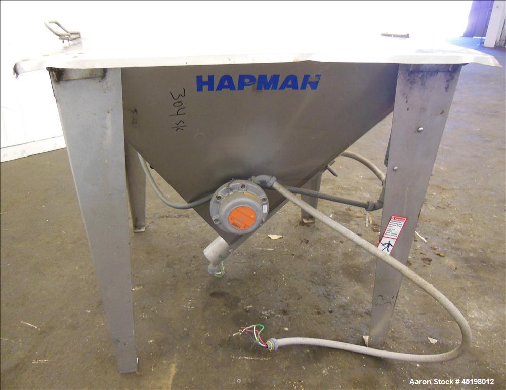 Used Hapman Flexible Screw Conveyor Parts Consisting Of: (1) 35" x 29" x 41" deep feed hopper with a 1 piece cover, (1) 1.5hp, 3/60/208-230/460 volt, 1725 rpm gear motor, ratio 10 to 1, control panel...