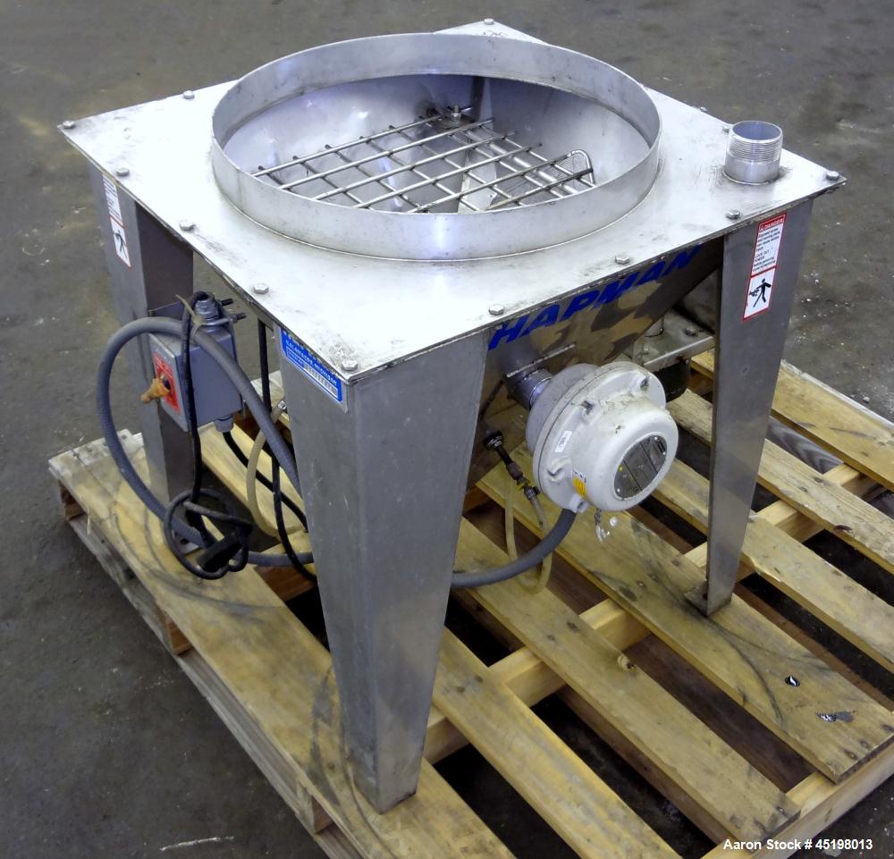 Used Hapman Flexible Screw Conveyor Parts Consisting Of: (1) 24" x 24" x 20" deep feed hopper with a 1 piece cover, (1) drive housing, no motor, and (1) approximate 3" diameter x 106" long tube, no s...
