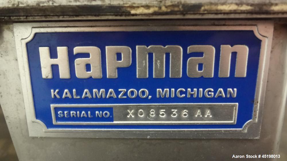 Used Hapman Flexible Screw Conveyor Parts Consisting Of: (1) 24" x 24" x 20" deep feed hopper with a 1 piece cover, (1) drive housing, no motor, and (1) approximate 3" diameter x 106" long tube, no s...