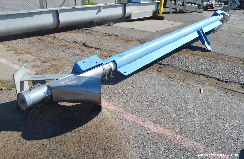 Used Hapman Flexable Tube Screw Conveyor, Stainless Steel. Approximate 6” diameter x 228 poly tube enclosed in a carbon steel tube. Approximate 6” diameter x 276” long helix type screw. No motor incl...