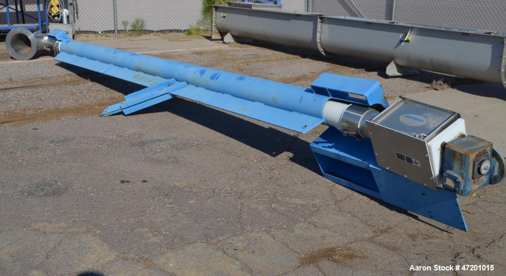 Used Hapman Flexable Tube Screw Conveyor, Stainless Steel. Approximate 6” diameter x 228 poly tube enclosed in a carbon steel tube. Approximate 6” diameter x 276” long helix type screw. No motor incl...