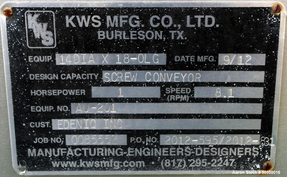 Used- KWS Manufacturing Enclosed Tube Screw Conveyor