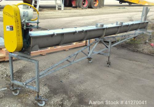 Used KWS Screw Conveyor, model 6X17-3-1/4, 304 stainless steel, horizontal. 6" diameter x 207" long x approximate 3" pitch, approximate 35 screw rpm. 7-1/2" wide trough. 5-1/2" end top feed, 7" end b...