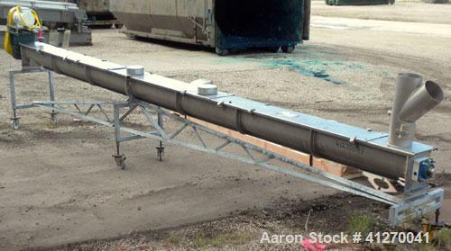 Used KWS Screw Conveyor, model 6X17-3-1/4, 304 stainless steel, horizontal. 6" diameter x 207" long x approximate 3" pitch, approximate 35 screw rpm. 7-1/2" wide trough. 5-1/2" end top feed, 7" end b...