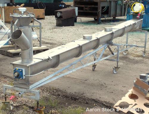 Used KWS Screw Conveyor, model 6X17-3-1/4, 304 stainless steel, horizontal. 6" diameter x 207" long x approximate 3" pitch, approximate 35 screw rpm. 7-1/2" wide trough. 5-1/2" end top feed, 7" end b...