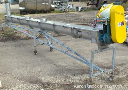 Used KWS Screw Conveyor, model 6X17-3-1/4, 304 stainless steel, horizontal. 6" diameter x 207" long x approximate 3" pitch, approximate 35 screw rpm. 7-1/2" wide trough. 5-1/2" end top feed, 7" end b...