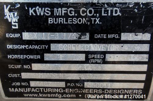 Used- KWS Screw Conveyor, model 6X17-3-1/4, 304 stainless steel, horizontal. 6" diameter x 207" long x approximate 3" pitch,...