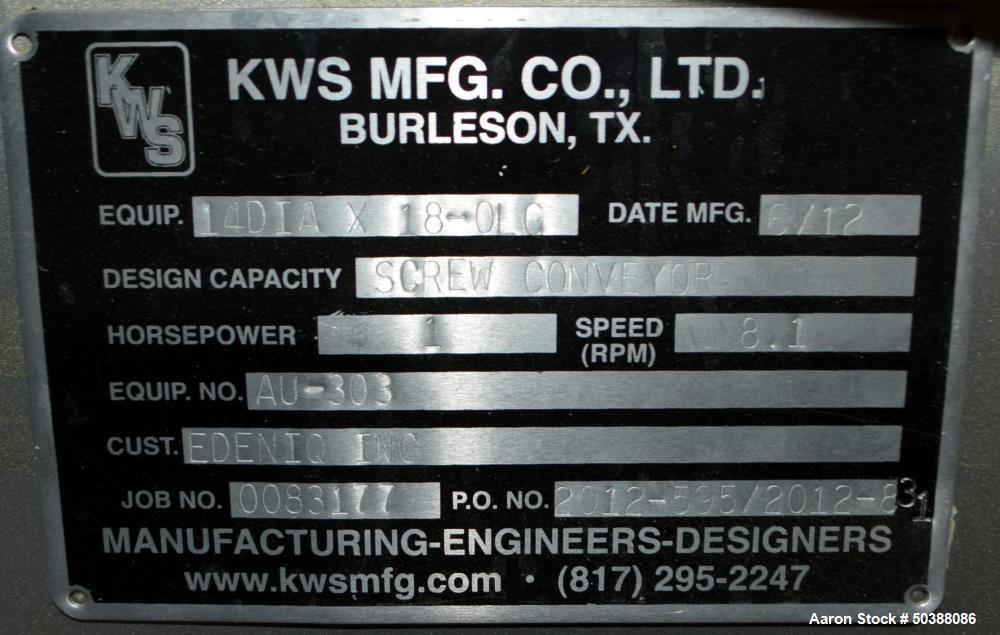 Used KWS Manufacturing Ribbon Style Continuos Mixer / Conveyor, 304 Stainless