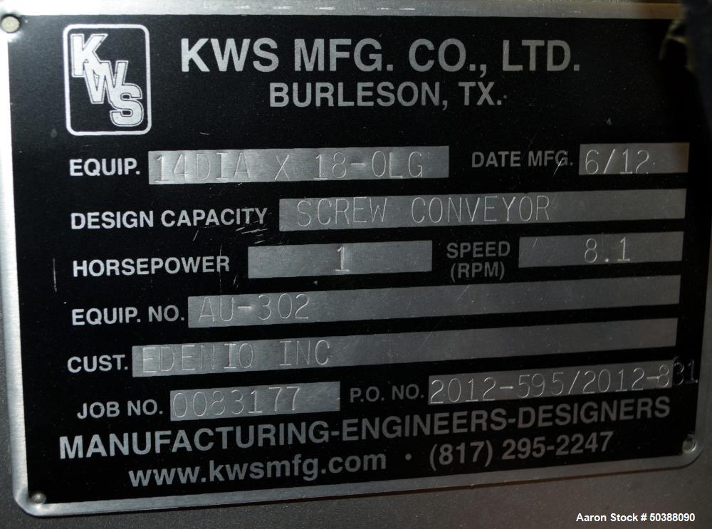 Used KWS Manufacturing Ribbon Style Continuos Mixer / Conveyor, 304 Stainless