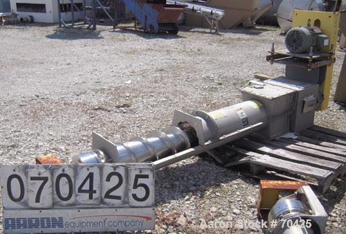 Used Unused- KWS Screw Conveyor, 304 Stainless Steel, Horizontal. 9" diameter x 68" long x approximate 2-1/2" pitch tapered screw. 10" diameter bolt together tube, 1 cover missing. 10" x 10" end bott...