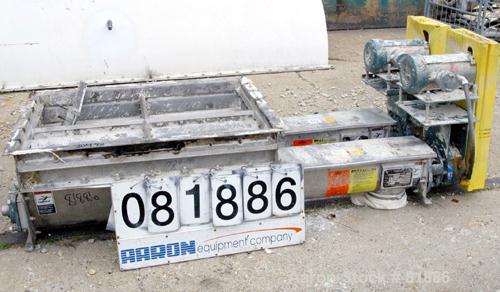 USED: KWS Dual Screw Conveyor/Feeder, 304 stainless steel. (2) 6" diameter x 6' long x 1-1/2" pitch screws. Each driven by a 2 hp, 3/60/230/460 volt, 1730 rpm motor thru a Dodge reducer, ratio 23.46:...