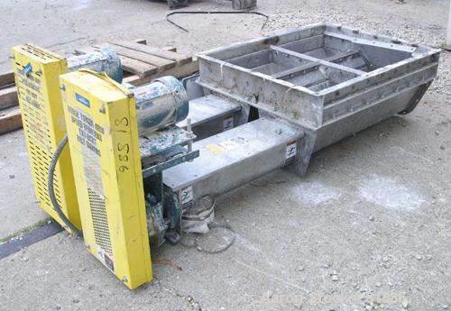 USED: KWS Dual Screw Conveyor/Feeder, 304 stainless steel. (2) 6" diameter x 6' long x 1-1/2" pitch screws. Each driven by a 2 hp, 3/60/230/460 volt, 1730 rpm motor thru a Dodge reducer, ratio 23.46:...