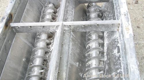 USED: KWS Dual Screw Conveyor/Feeder, 304 stainless steel. (2) 6" diameter x 6' long x 1-1/2" pitch screws. Each driven by a 2 hp, 3/60/230/460 volt, 1730 rpm motor thru a Dodge reducer, ratio 23.46:...