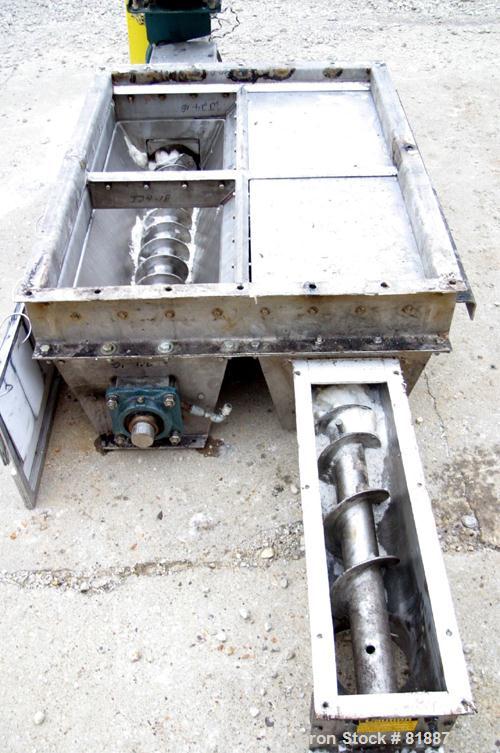 USED: KWS Dual Screw Conveyor/Feeder, 304 stainless steel. (2) 6" diameter x 6' long x 1-1/2" pitch screws. Driven by a 2 hp, 3/60/230/460 volt, 1730 rpm motor thru a Dodge reducer, ratio 23.46:1. Ap...