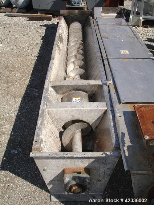 Used Link Belt Screw Conveyor, Stainless Steel Approximately 10" diameter x 132'' long. 3'' Thru 9'' pitch flights. Driven by a 2hp, 575 volt motor.