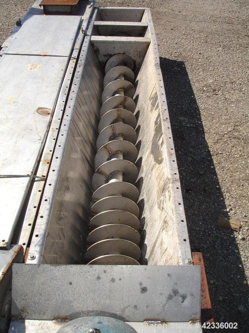 Used Link Belt Screw Conveyor, Stainless Steel Approximately 10" diameter x 132'' long. 3'' Thru 9'' pitch flights. Driven by a 2hp, 575 volt motor.