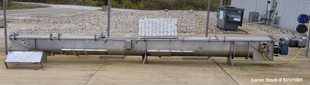 Used MTC Screw Feeder, Model MTCS 16-22, Stainless Steel. Trough approximate 22' long x 14" wide x 18" deep. Screw driven by a 10hp, 3/60/460 volt, 1774 rpm motor.