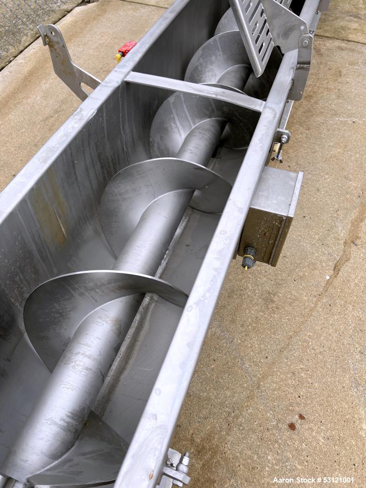 Used MTC Screw Feeder, Model MTCS 16-22, Stainless Steel. Trough approximate 22' long x 14" wide x 18" deep. Screw driven by a 10hp, 3/60/460 volt, 1774 rpm motor.