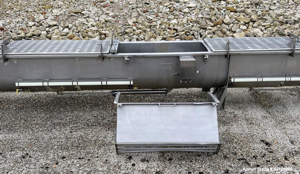 Used MTC Screw Feeder, Model MTCS 16-22, Stainless Steel. Trough approximate 22' long x 14" wide x 18" deep. Screw driven by a 10hp, 3/60/460 volt, 1774 rpm motor.