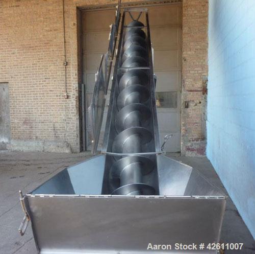 Used Material Transportation Company (MTC) Screw Conveyor, model MTCS8-18-19, stainless steel. 16" Diameter X 204" long screw. Discharge height is approximately 135 inches. Discharge opening is 18" X...