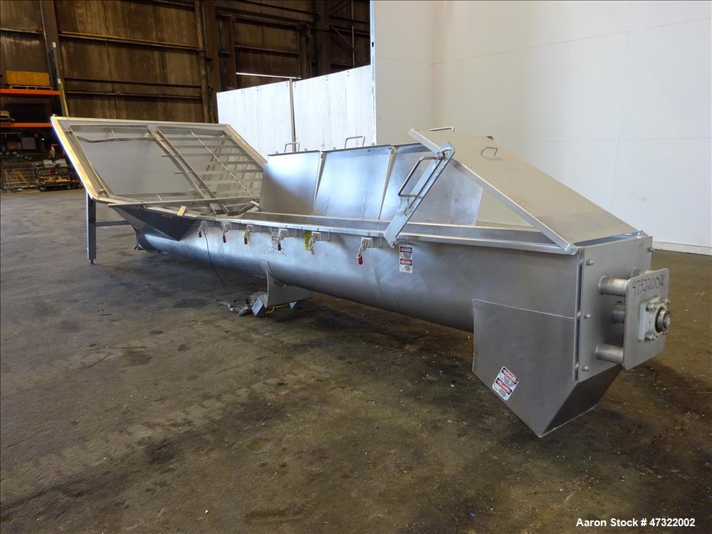 Used Mepaco Inclined Screw Conveyor, Model 172, 304 Stainless Steel.