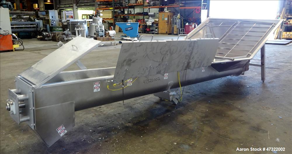 Used Mepaco Inclined Screw Conveyor, Model 172, 304 Stainless Steel.