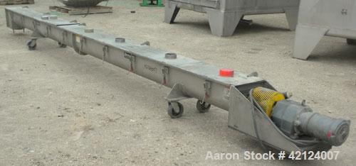 Used Conveyor Engineering Screw Conveyor, stainless steel. 9" Diameter x 232" long x 4-1/2" pitch 304 stainless steel screw, 10" wide x 10" deep 316 stainless steel trough with (2) 301 stainless stee...