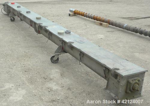 Used Conveyor Engineering Screw Conveyor, stainless steel. 9" Diameter x 232" long x 4-1/2" pitch 304 stainless steel screw, 10" wide x 10" deep 316 stainless steel trough with (2) 301 stainless stee...