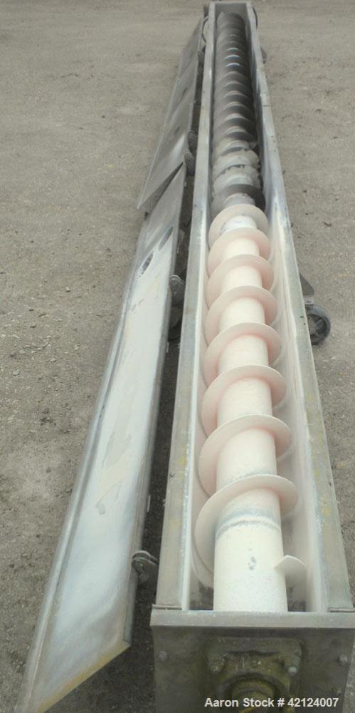 Used Conveyor Engineering Screw Conveyor, stainless steel. 9" Diameter x 232" long x 4-1/2" pitch 304 stainless steel screw, 10" wide x 10" deep 316 stainless steel trough with (2) 301 stainless stee...