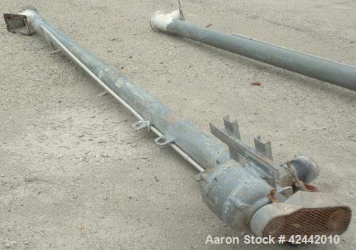 Used Tubular Screw Conveyor, carbon steel. Approximate 5'' diameter x 179'' long screw, 6-1/2'' diameter enclosed tube. 5-1/2'' Diameter inlet, 6-1/2'' x 10-1/2'' outlet. Driven by a 2 hp, 3/60/208-2...