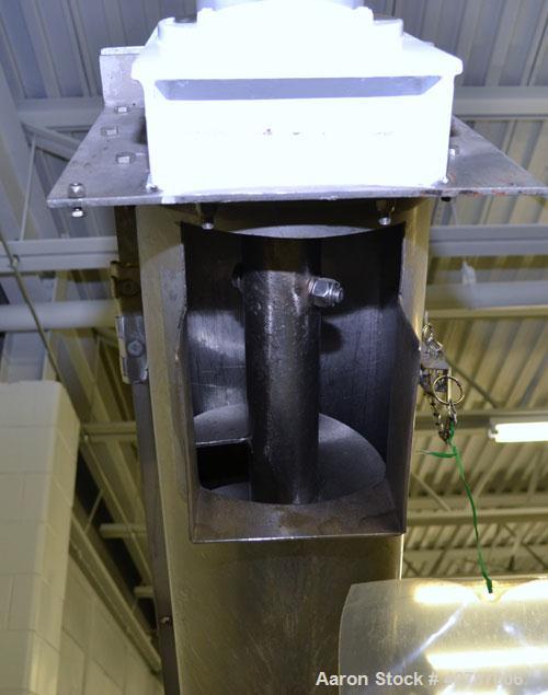 Used Inclined Screw Conveyor, 304 Stainless Steel. 9" Diameter x 101" long x 2’’ pitch screw. 10’’ Wide trough with (1) section hinged cover. End feed hopper with hinged safety grate. Top outlet, app...
