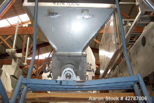 Used Inclined Screw Conveyor, 304 Stainless Steel. 9" Diameter x 101" long x 2’’ pitch screw. 10’’ Wide trough with (1) section hinged cover. End feed hopper with hinged safety grate. Top outlet, app...