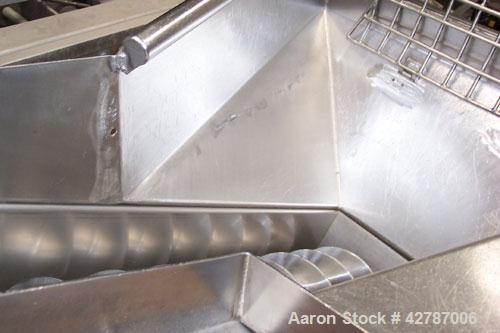 Used Inclined Screw Conveyor, 304 Stainless Steel. 9" Diameter x 101" long x 2’’ pitch screw. 10’’ Wide trough with (1) section hinged cover. End feed hopper with hinged safety grate. Top outlet, app...