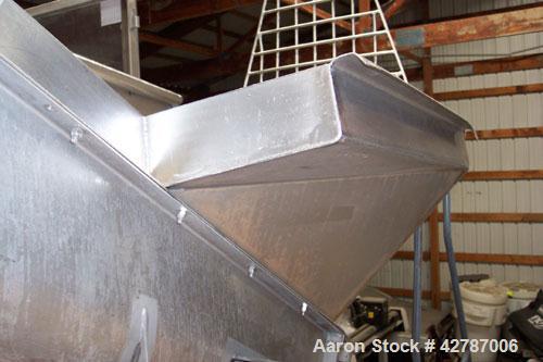 Used Inclined Screw Conveyor, 304 Stainless Steel. 9" Diameter x 101" long x 2’’ pitch screw. 10’’ Wide trough with (1) section hinged cover. End feed hopper with hinged safety grate. Top outlet, app...