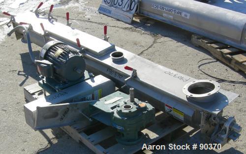 Used Screw Conveyor, 304 Stainless Steel, Horizontal. 6" Diameter x 90" long x 3" pitch screw. End top feed, end bottom outlet. Trough measures 7-1/4" wide x 8'4" long x approximately 8" deep. (2) Pi...
