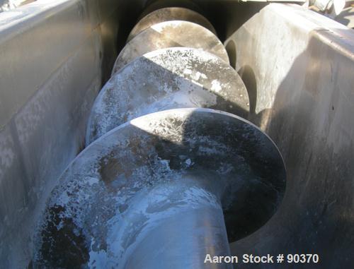 Used Screw Conveyor, 304 Stainless Steel, Horizontal. 6" Diameter x 90" long x 3" pitch screw. End top feed, end bottom outlet. Trough measures 7-1/4" wide x 8'4" long x approximately 8" deep. (2) Pi...